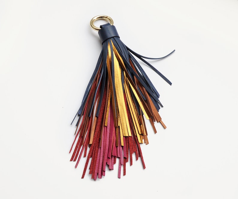 Large Leather Tassel Keychain Colorful Tassel Bag Charm Etsy