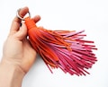 Leather tassel keychain, Large tassel, Hot orange and pink product logo