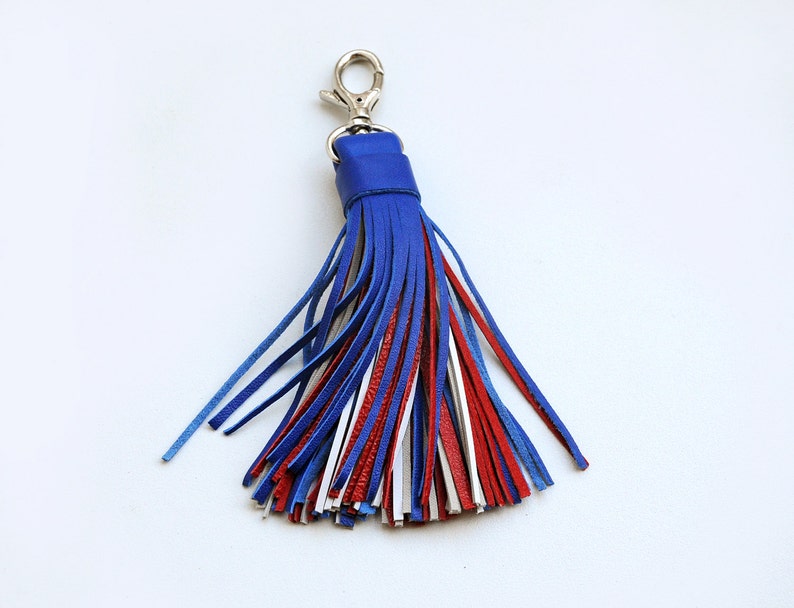 Leather Tassel Leather Keychain Red Blue White Etsy