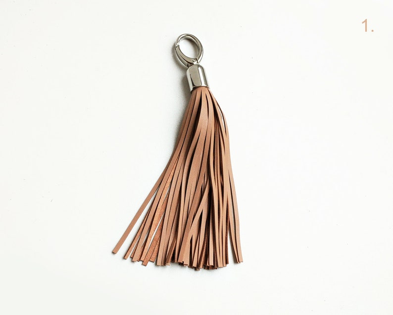 Leather Tassel, Nude, Camel or Taupe long tassel keychain image 3