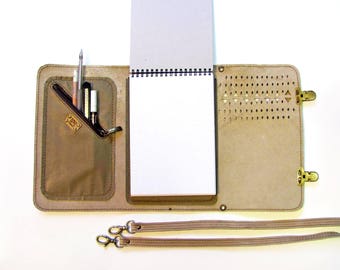 Leather sketchbook case with pen holder and cross body strap, Leather journal, Artist portfolio