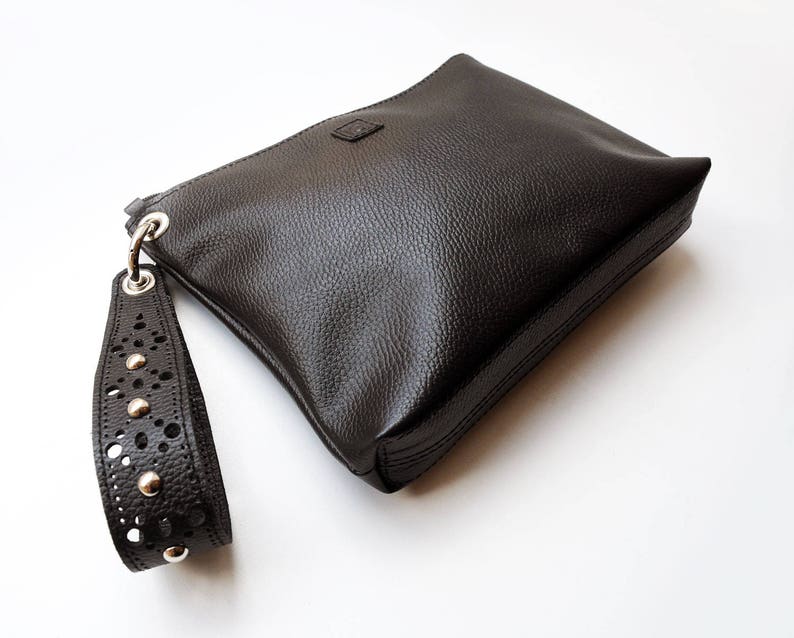 Black Leather Clutch Wristlet Clutch With Luxurious Wrist Etsy