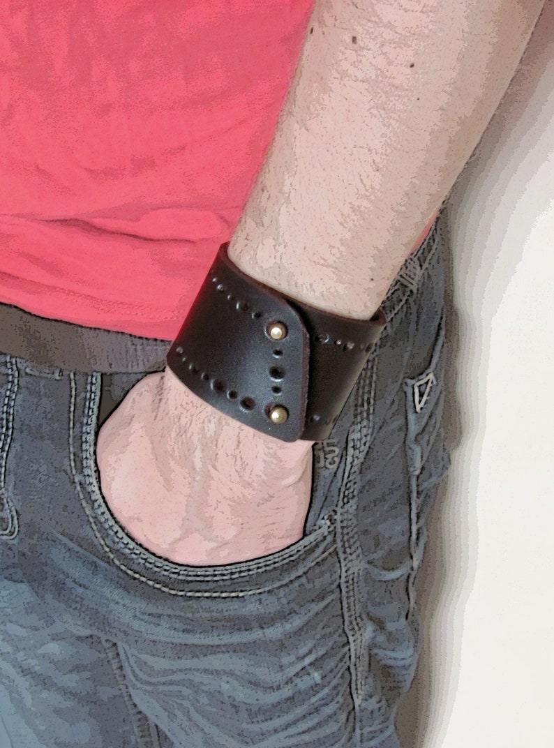 Leather bracelet dark brown color leather cuff for men and Etsy