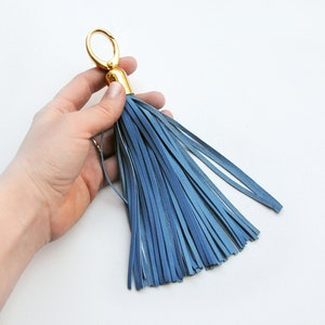 Leather Tassel, Serenity and Blue large tassel keychains image 5