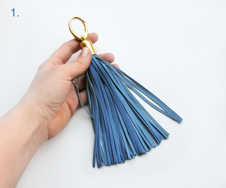 Leather Tassel, Serenity and Blue large tassel keychains image 5