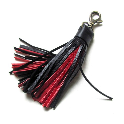 Leather Tassel Keychain Large Black Tassel Etsy