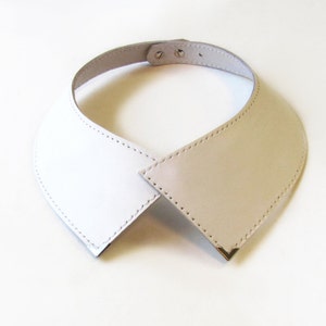 Leather Collar Necklace, White collar necklace with metal corners