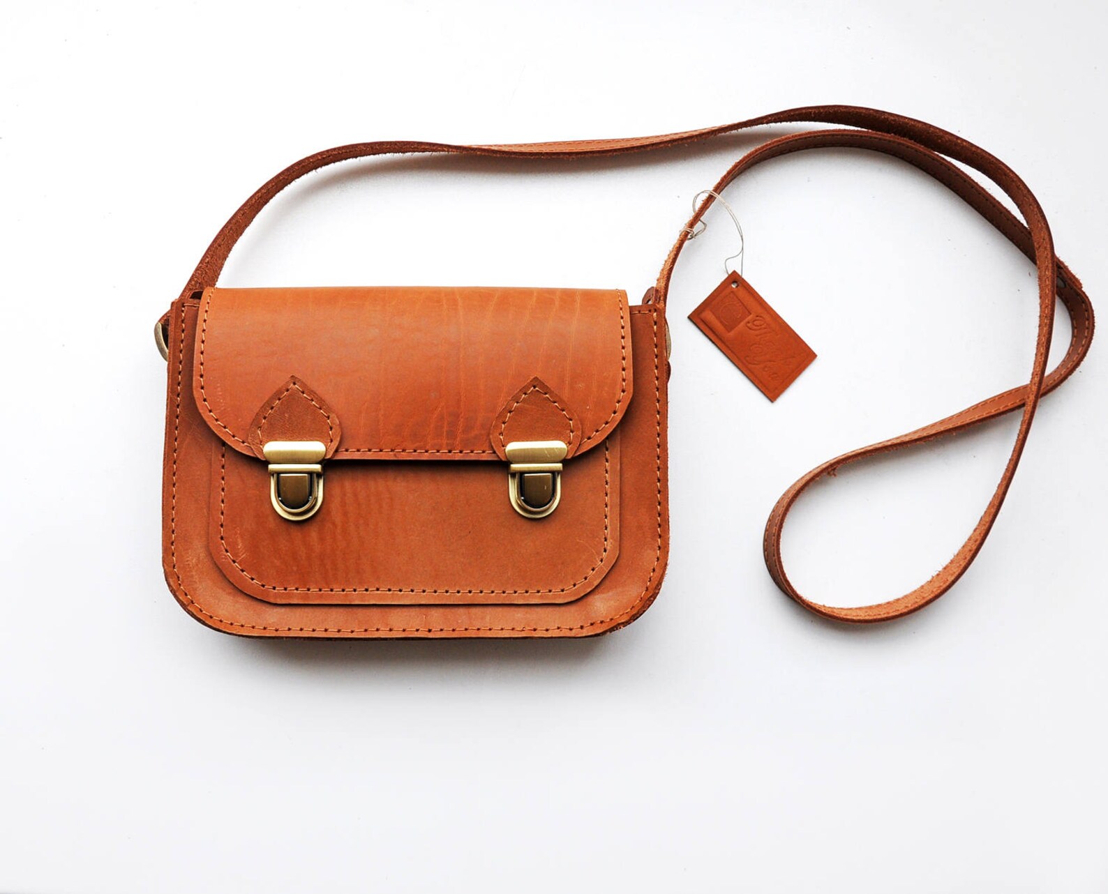 Tan Leather Crossbody Bag Small Brown Messenger Bag Cross Etsy