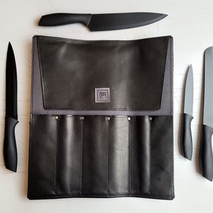 Personalized leather chefs knife roll, Gray leather knife case