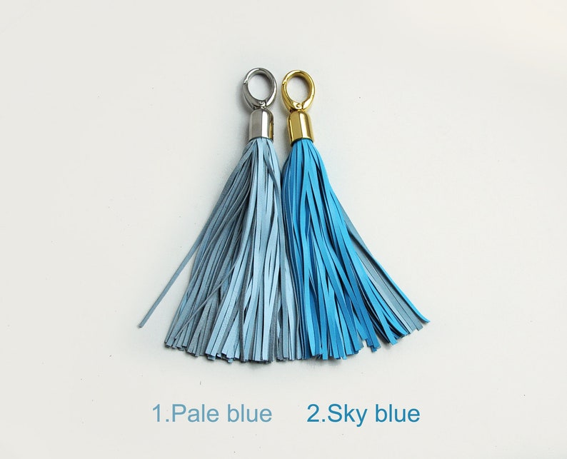 Leather Tassel, Pale blue or Sky blue long tassel, Large tassel image 1