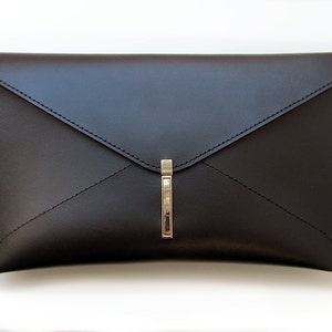Leather envelope clutch bag, Handmade black clutch for women image 1