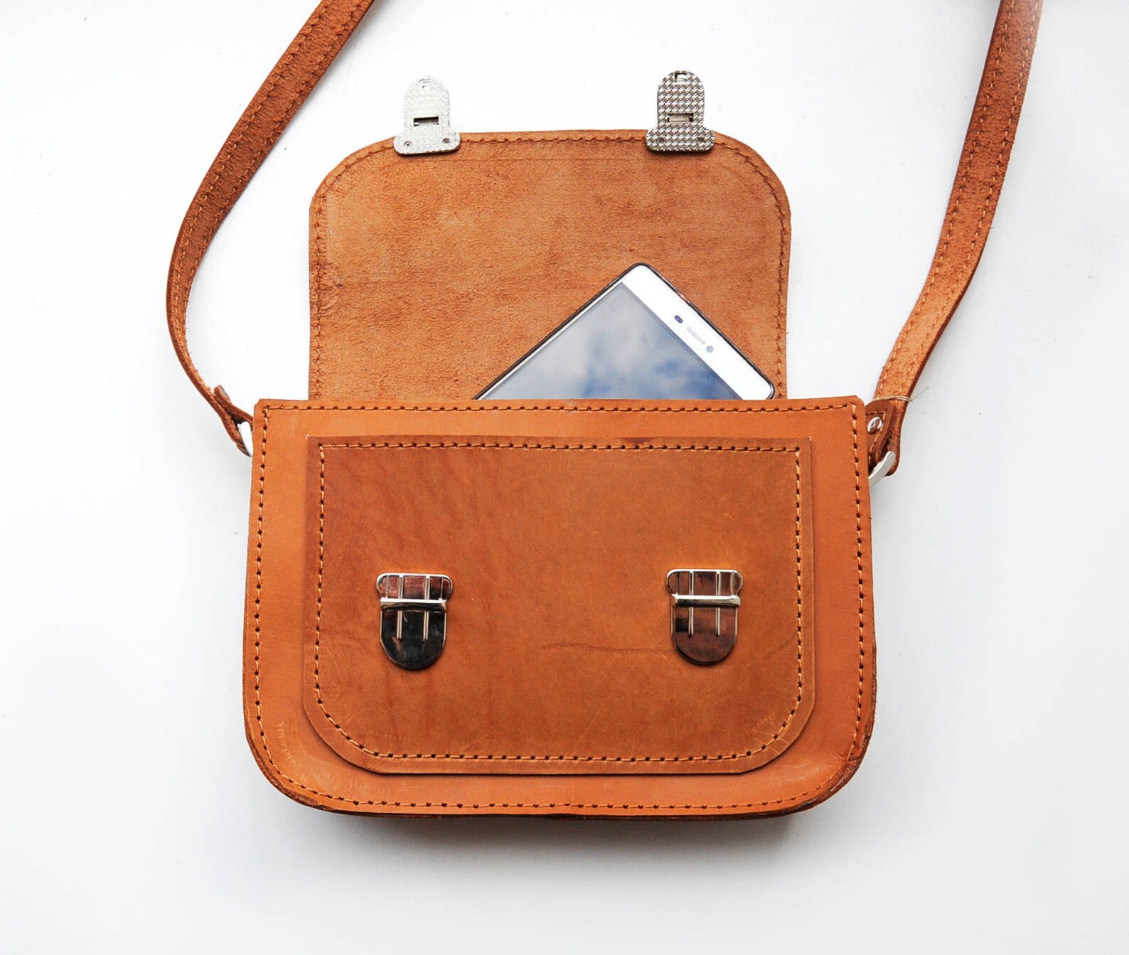Tan Leather Crossbody Bag Small Brown Messenger Bag Cross Etsy