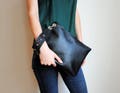 Black leather clutch, Wristlet clutch with luxurious wrist strap product logo