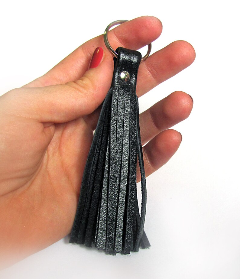 Leather Tassel Keychain Black Color RECLAIMED Etsy