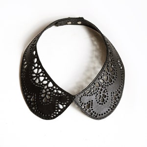 Leather lace collar necklace, Black Peter Pan detachable collar necklace image 2