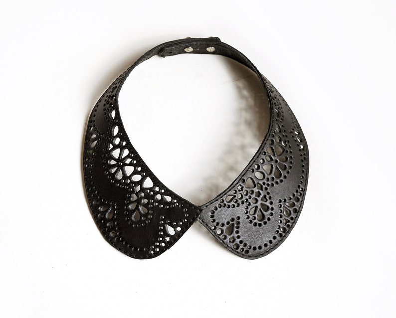 Leather lace collar necklace, Black Peter Pan detachable collar necklace image 2