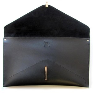 Leather envelope clutch bag, Handmade black clutch for women image 3