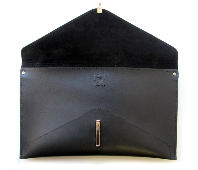 Leather envelope clutch bag, Handmade black clutch for women image 3