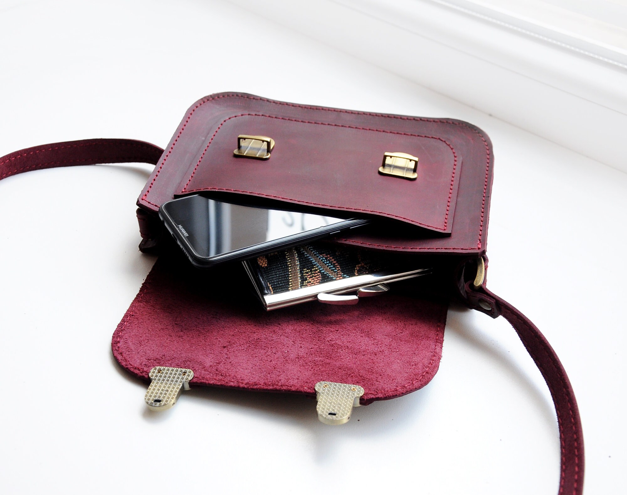 Leather Crossbody Bag Burgundy Cross Body Purse Messenger Etsy