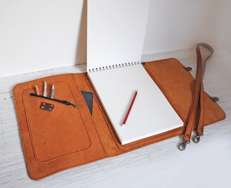 Leather Art Journal With Pen Holder and Cross Body Strap Etsy