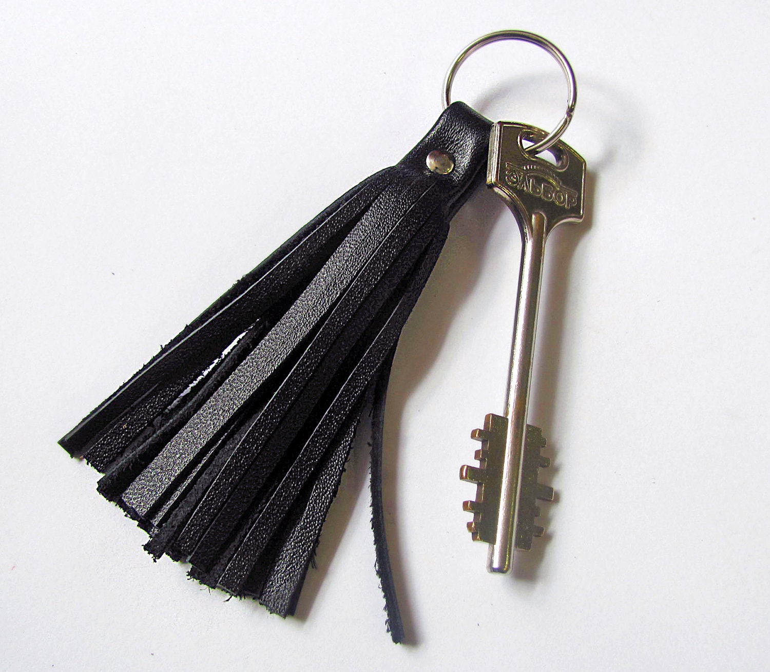 Leather Tassel Keychain Black color RECLAIMED Etsy