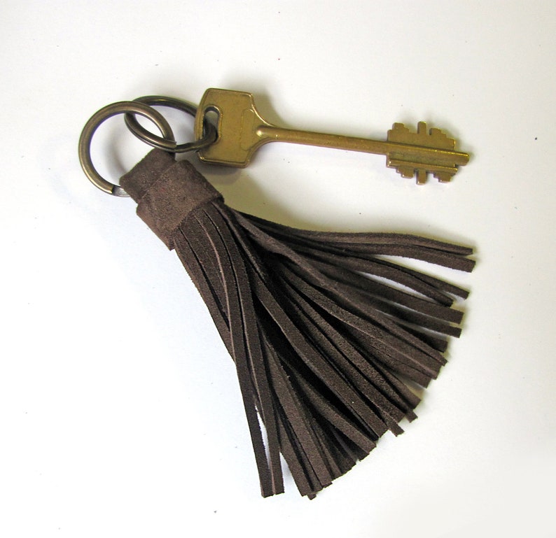 Leather Tassel Keychain Dark Brown Color Etsy