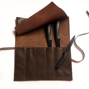 Personalized knife roll for chef, Brown leather knife case, Available in 6 different colors
