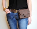 Belt bag. Leather hip bag, Brown festival bag product logo