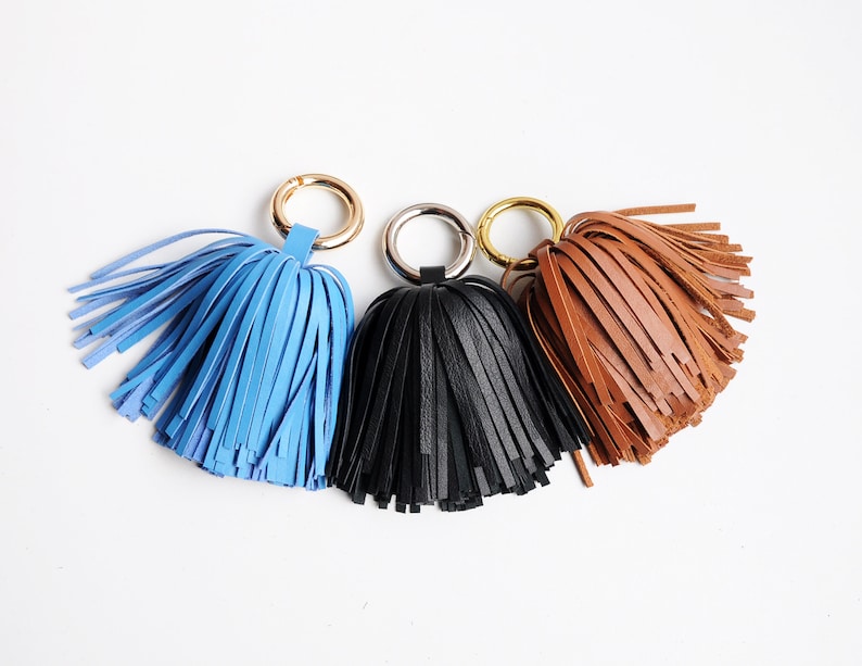 Porte-clés pompon en cuir, porte-clés pompon, breloque pompon noir image 6