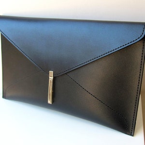 Leather envelope clutch bag, Handmade black clutch for women image 2