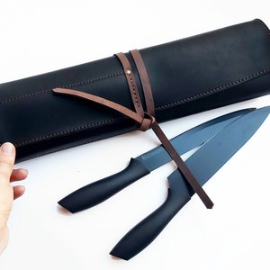 Black leather chefs knife roll, Personalized knife Case, Leather chefs bag 画像 7