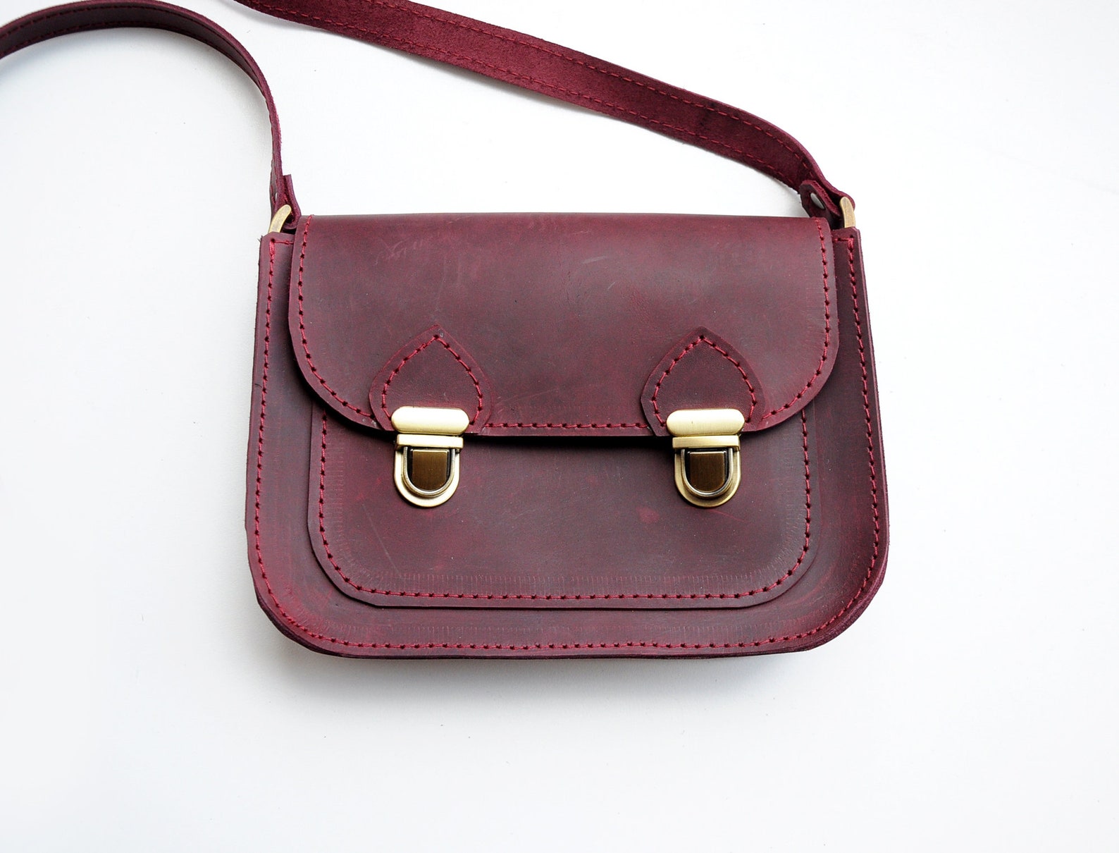 Leather Crossbody Bag Burgundy Cross Body Purse Messenger Etsy