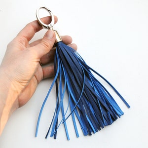 Leather Tassel, Serenity and Blue large tassel keychains image 3