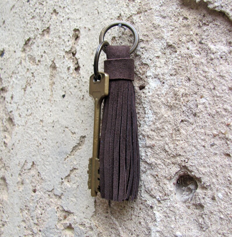 Leather Tassel Keychain Dark Brown Color Etsy