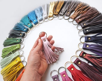 Leather Tassel Key chain, Many colors, Leather key fob