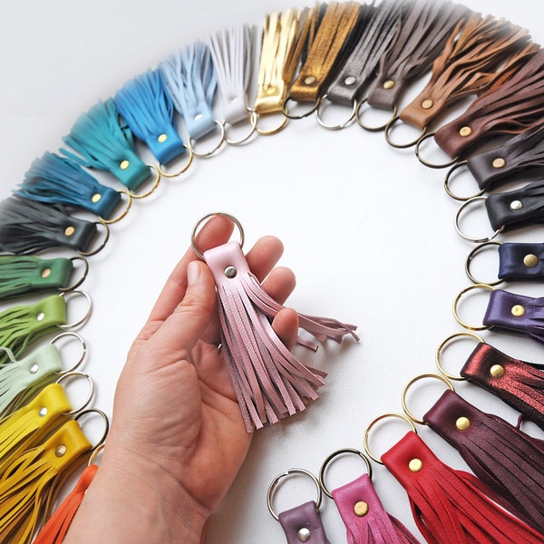 Leather Tassel Key chain, Many colors, Leather key fob