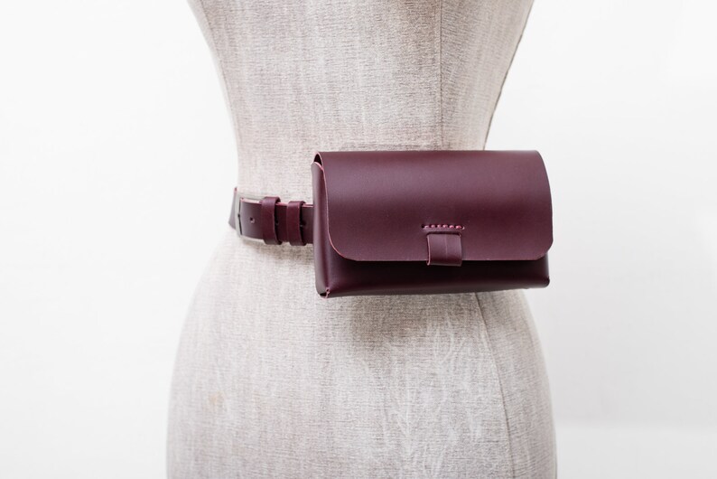 Leather belt bag Maroon firm waist bag Festival bum bag