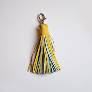 Leather Tassel, Large, Yellow and Light turquoise image 3