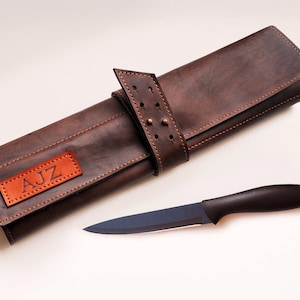 Personalized chef knife roll, Leather knife bag