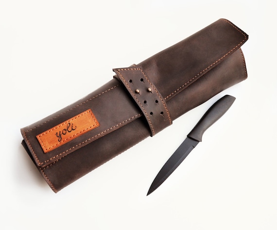 Leather Knife Roll Personalized Chefs Case Dark Brown - Custom Leather Chef Knife Roll Leather Knife Roll Personalized Chefs Case Dark Brown - Custom Leather Chef Knife Roll