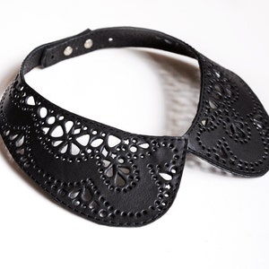 Leather lace collar necklace, Black Peter Pan detachable collar necklace image 3