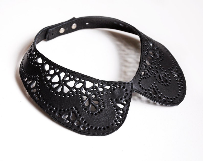 Leather lace collar necklace, Black Peter Pan detachable collar necklace image 3