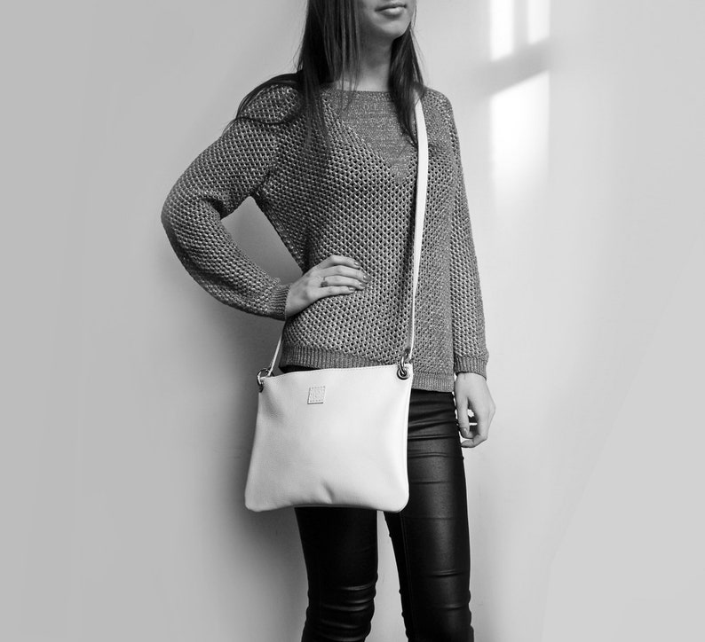 Silver real leather crossbody bag with zipper closure