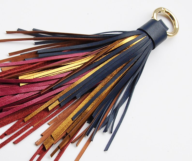 Large Leather Tassel Keychain Colorful Tassel Bag Charm Etsy