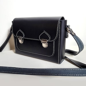 Black leather messenger bag. Natural leather satchel crossbody bag