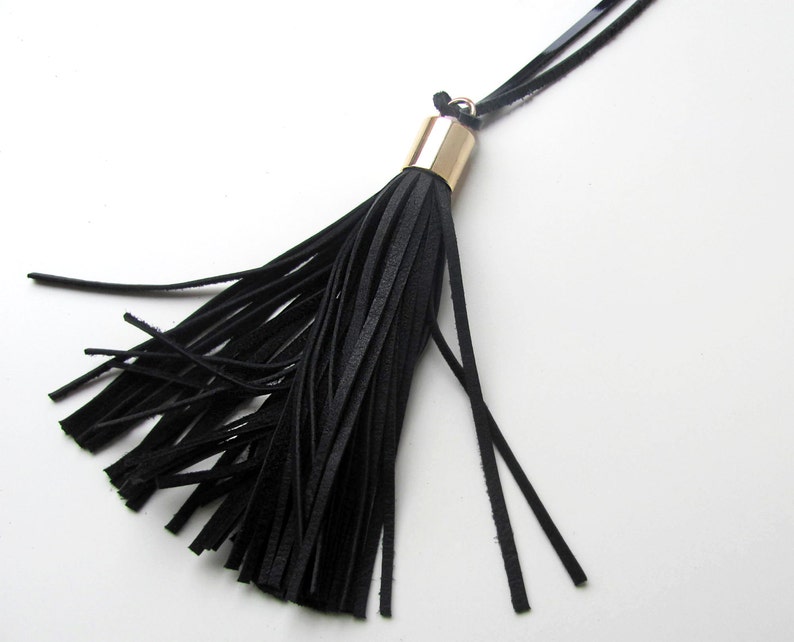 Leather Tassel Black Tassel Tassel Necklace - Etsy