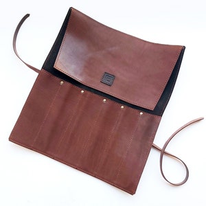 Black leather chefs knife roll, Personalized knife Case, Leather chefs bag 画像 5