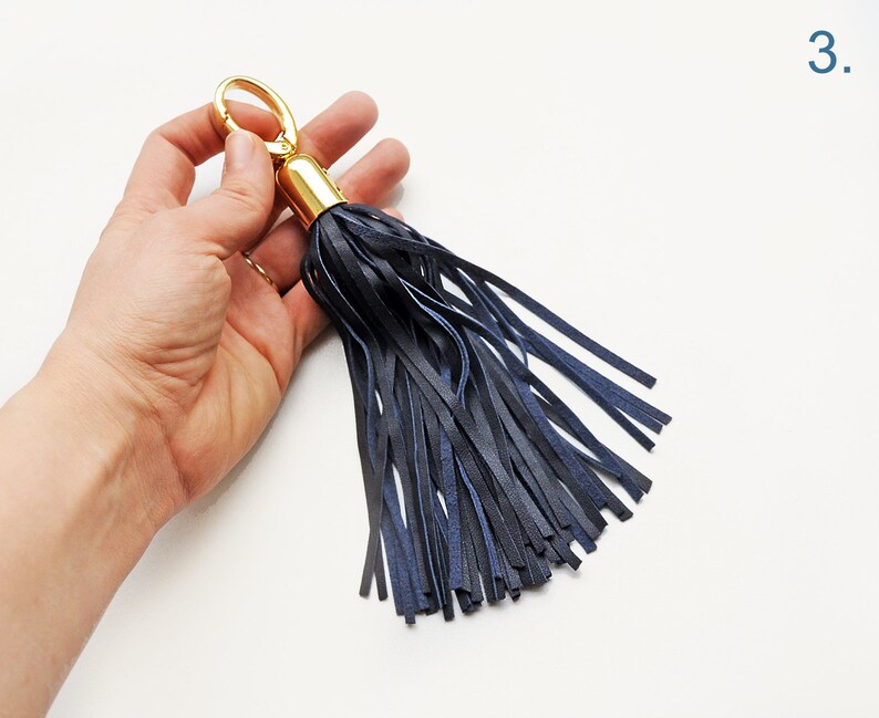 Leather Tassel, Serenity and Blue large tassel keychains image 6