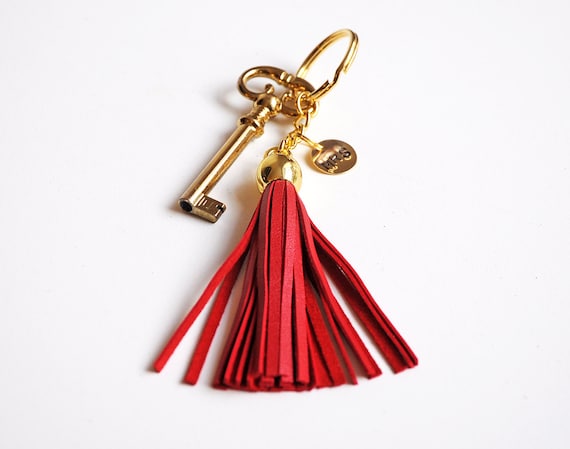 Personalized tassel key chain, Mini real leather tassel, Many colors