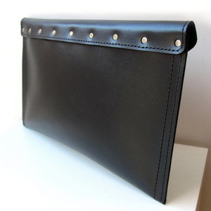 Leather envelope clutch bag, Handmade black clutch for women image 5